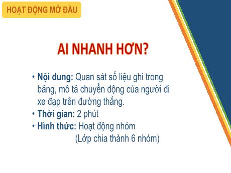 Bài giảng Khoa học tự nhiên 7 - Bài 8: Đồ thị quãng đường, thời gian