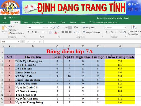 Bài giảng Tin học 7 - Tiết 31. Bài 6: Định dạng trang tính