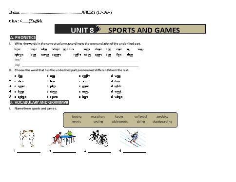 Bài tập ôn tập Tiếng Anh 6 - Unit 8: Sports And Games