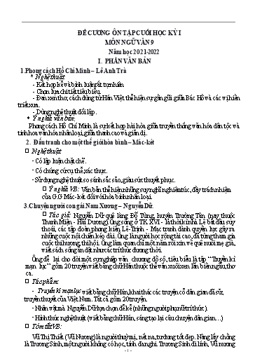 Đề cương ôn tập cuối học kỳ I Tiếng Anh 9 - Năm học 2021-2022 - Trường THCS Thanh An