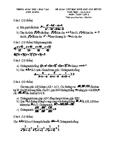 Đề giao lưu Học sinh giỏi cấp Huyện môn Toán 8 - Năm học 2015-2016 - Phòng GD&ĐT Cẩm Giàng (Có đáp án)
