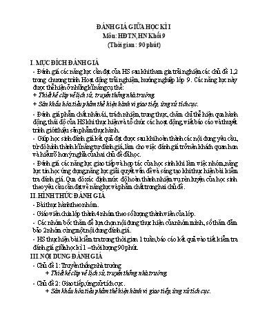Đề kiểm tra đánh giá giữa học kì I môn Hoạt động trải nghiệm, Hướng nghiệp Khối 9