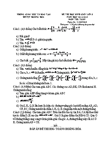 Đề thi chọn Học sinh giỏi môn Toán 8 - Năm học 2013-2014 - Phòng GD&ĐT huyện Hoằng Hóa (Có đáp án)