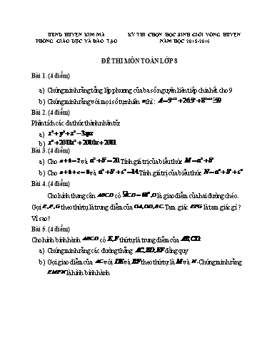 Đề thi Học sinh giỏi cấp Huyện môn Toán 8 - Năm học 2015-2016 - UBND huyện Kim Mã (Có đáp án)