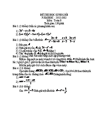 Đề thi Học sinh giỏi môn Toán 8 - Năm học 2011-2012 (Có đáp án)