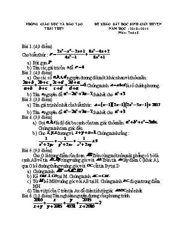 Đề thi khảo sát chất lượng Học sinh giỏi cấp Huyện môn Toán 8 - Năm học 2015-2016 - Phòng GD&ĐT Thái Thụy (Có đáp án)
