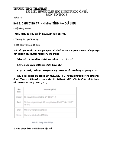 Giáo án Tin học 8 - Tuần 3: Chương tình máy tính và dữ liệu