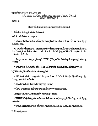 Giáo án Tin học 9 - Tuần 3: Tổ chức và truy cập thông tin trên Internet