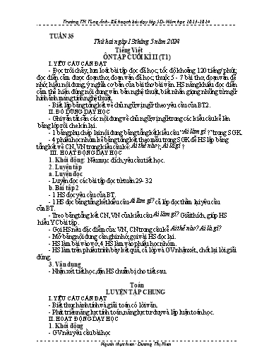 Kế hoạch bài dạy Hoạt động trải nghiệm Lớp 5 - Tuần 35 - Năm học 2023-2024 - Dương Thị Hiên
