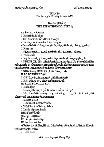Kế hoạch bài dạy Lớp 4 + 5 - Tuần 10 - Năm học 2022-2023 - Nguyễn Trọng Mại