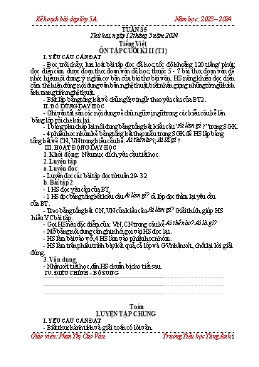 Kế hoạch bài dạy Lớp 5 - Tuần 35 - Năm học 2023-2024 - Phan Thị Cao Vân