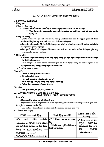 Kế hoạch bài dạy Tin học 5 - Tuần 4. Bài 4: Tìm kiếm thông tin trên website - Năm học 2024-2025 - Đoàn Thanh Hải