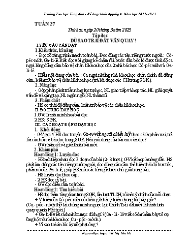 Kế hoạch bài dạy Tổng hợp Lớp 4 - Tuần 27 - Năm học 2022-2023 - Võ Thị Thu Hà