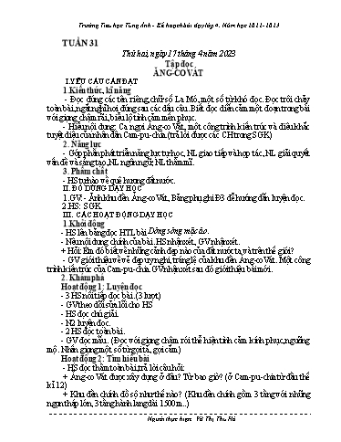 Kế hoạch bài dạy Tổng hợp Lớp 4 - Tuần 31 - Năm học 2022-2023 - Võ Thị Thu Hà