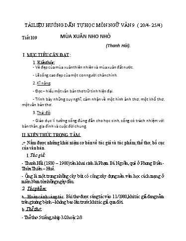 Tài liệu tự học Ngữ văn 9 - Mùa xuân nho nhỏ & Cách làm bài nghị luận về một vấn đề tư tưởng, đạo lí
