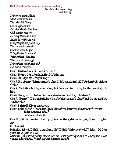 Tổng hợp các Đề kiểm tra giữa học kỳ II Ngữ văn 7 (Có đáp án + Ma trận)